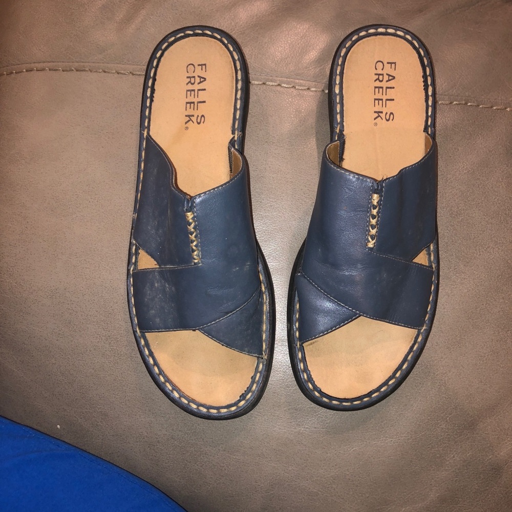 Falls Creek Women’s Leather Navy Slide Sandals